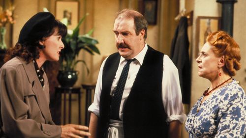 Kirsten Cooke, Gorden Kaye, and Carmen Silvera in 'Allo 'Allo! (1982)