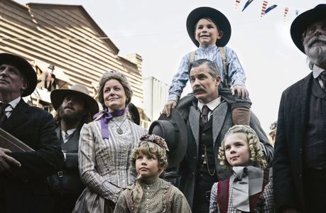 Anna Gunn, Timothy Olyphant, Luke Patrick Dodge, Leticia Lagutenko, and Noelle Parker in HBO’s Deadwood