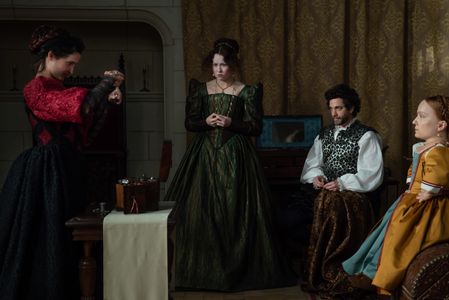 Adam Garcia, Kiruna Stamell, Ruby Bentall, and Liv Hill in The Serpent Queen (2022)