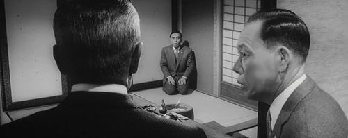 Masayuki Mori, Kô Nishimura, and Takashi Shimura in The Bad Sleep Well (1960)