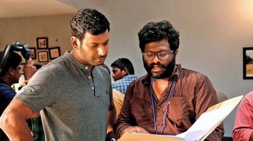 Vishal and P.S. Mithran in Irumbu Thirai (2018)