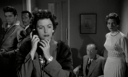 Joss Ambler, Rona Anderson, Faith Domergue, Lee Patterson, and Russell Westwood in Spin a Dark Web (1956)