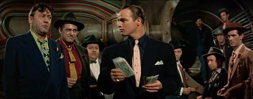 Marlon Brando, Frank Sinatra, Danny Dayton, Stubby Kaye, Robert Keith, Sheldon Leonard, B.S. Pully, Johnny Silver, and G