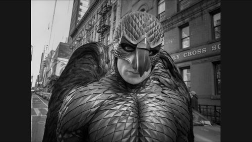 Benjamin Kanes in full superhero glory, on the set of Birdman (2014)