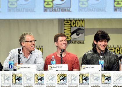 Carlton Cuse, Corey Stoll, and Chuck Hogan at an event for The Strain (2014)