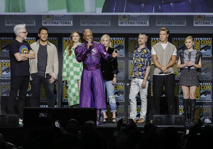 James Gunn, Sean Gunn, Chris Pratt, Chukwudi Iwuji, Karen Gillan, Will Poulter, Pom Klementieff, and Maria Bakalova at a