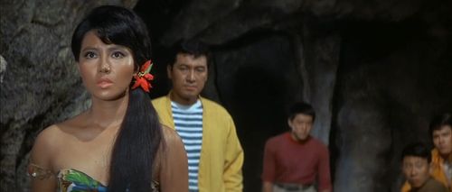 Kumi Mizuno, Hideo Sunazuka, Akira Takarada, Chôtarô Tôgin, and Tôru Watanabe in Ebirah, Horror of the Deep (1966)