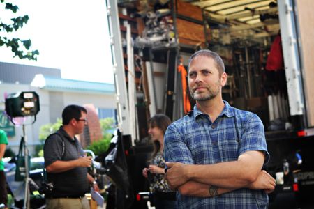 Shane Sooter on the set of Acts of God.