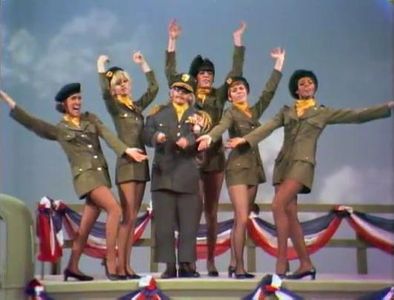 Goldie Hawn, Chelsea Brown, Ruth Buzzi, Judy Carne, Arte Johnson, and Jo Anne Worley in Rowan & Martin's Laugh-In (1967)